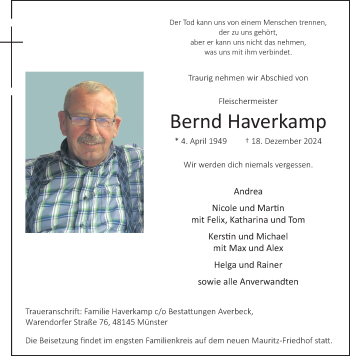 Anzeige von Bernd Haverkamp 