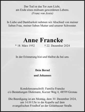 Anzeige von Anne Francke 