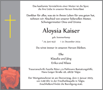 Anzeige von Aloysia Kaiser 