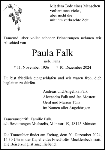 Anzeige von Paula Falk 