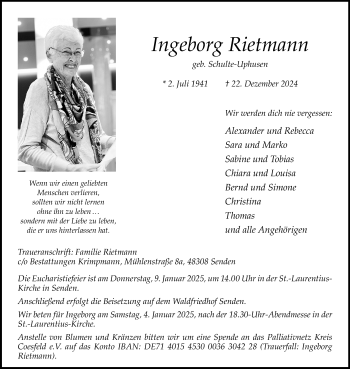 Anzeige von Ingeborg Rietmann 