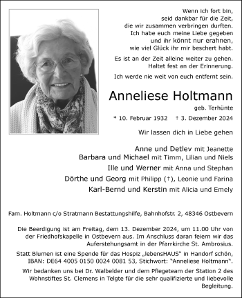 Anzeige von Anneliese Holtmann 