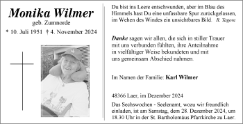 Anzeige von Monika Wilmer 