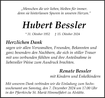 Anzeige von Hubert Bessler 