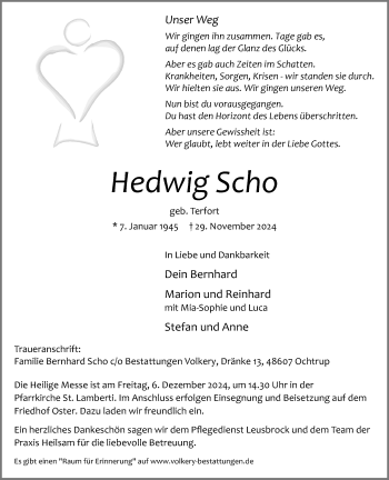 Anzeige von Hedwig Scho 