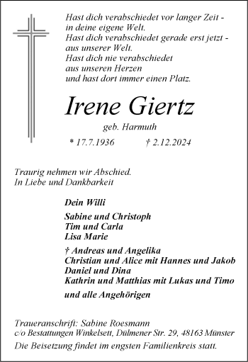 Anzeige von Irene Giertz 