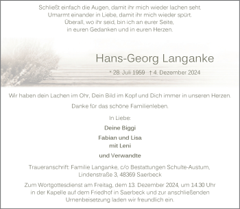 Anzeige von Hans-Georg Langanke 