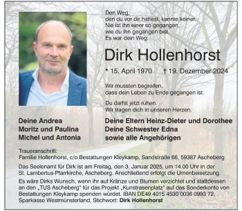 Anzeige von Dirk Hollenhorst 