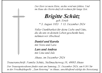 Anzeige von Brigitte Schütz 