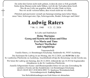 Anzeige von Ludwig Raters 