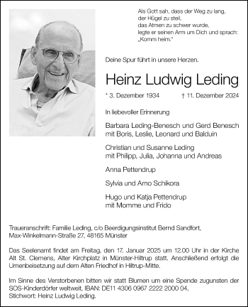 Anzeige von Heinz Ludwig Leding 