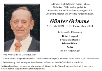 Anzeige von Günter Grimme 