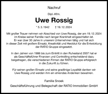 Anzeige von Uwe Rossig 