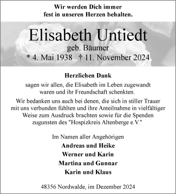 Anzeige von Elisabeth Untiedt 