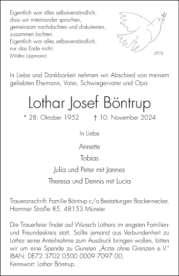 Anzeige von Lothar Josef Böntrup 