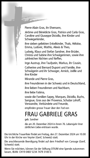 Anzeige von Gabriele Gras 