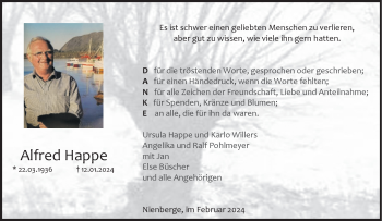 Anzeige von Alfred Happe 