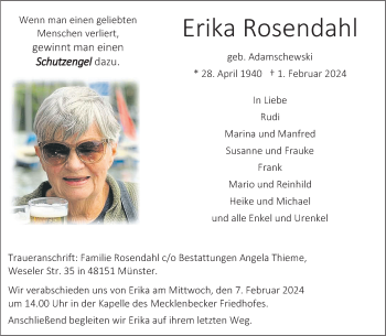 Anzeige von Erika Rosendahl 