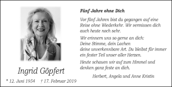 Anzeige von Ingrid Göpfert 