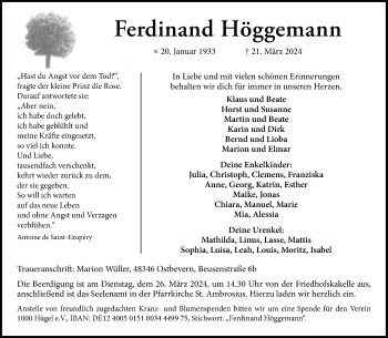 Anzeige von Ferdinand Höggemann 