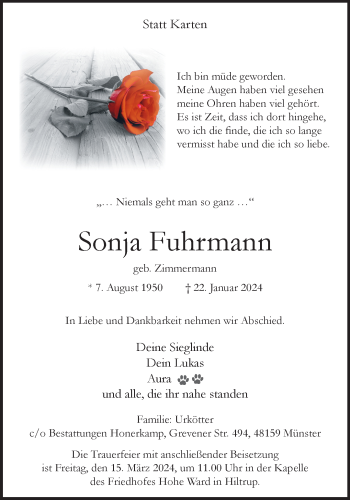 Anzeige von Sonja Fuhrmann 