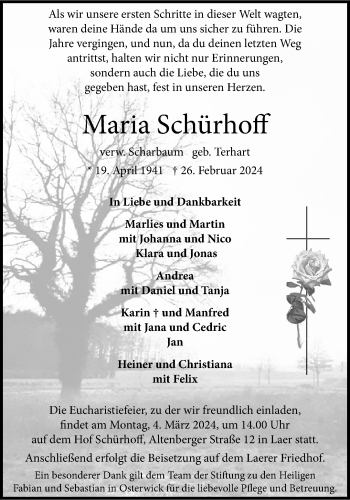 Anzeige von Maria Schürhoff 