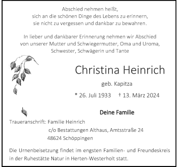 Anzeige von Christina Heinrich 