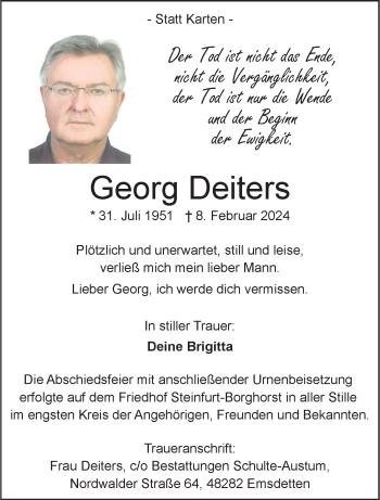 Anzeige von Georg Deiters 