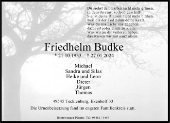 Anzeige von Friedhelm Budke 