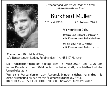 Anzeige von Burkhard Müller 