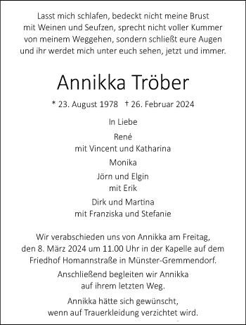 Anzeige von Annikka Tröber 