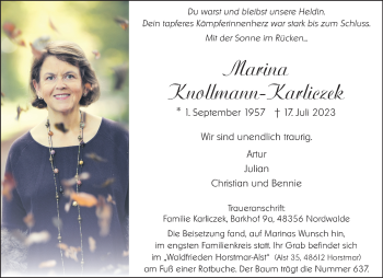 Anzeige von Marina Knollmann-Karliczek 