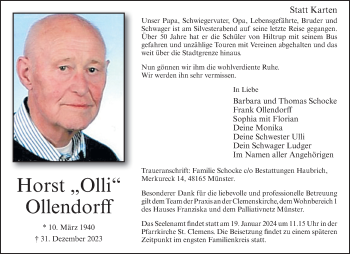 Anzeige von Horst Ollendorff 