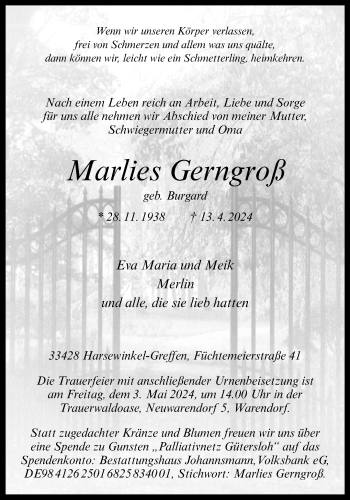 Anzeige von Marlies Gerngroß 