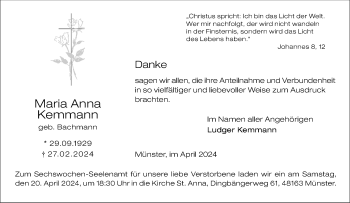 Anzeige von Maria Anna Kemmann 