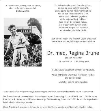 Anzeige von Dr. med. Regina Brune 