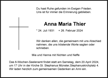 Anzeige von Anna Maria Thier 