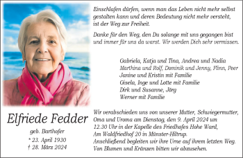 Anzeige von Elfriede Fedder 