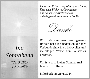 Anzeige von Ina Sonnabend 