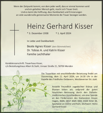 Anzeige von Heinz Gerhard Kisser 