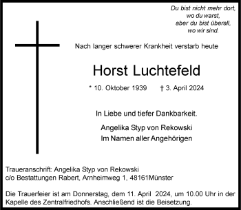 Anzeige von Horst Luchtefeld 