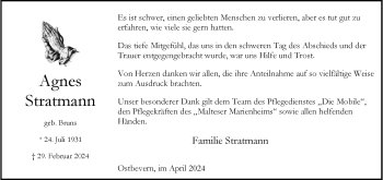 Anzeige von Agnes Stratmann 