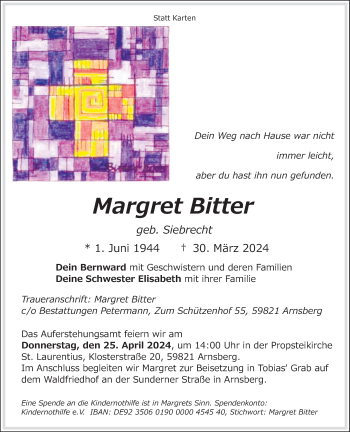 Anzeige von Margret Bitter 