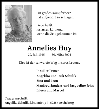 Anzeige von Annelies Huy 