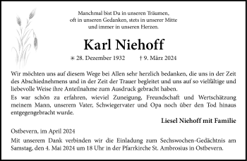 Anzeige von Karl Niehoff 