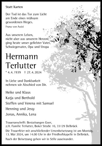 Anzeige von Hermann Terlutter 