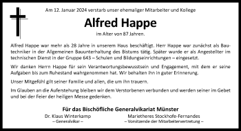 Anzeige von Alfred Happe 