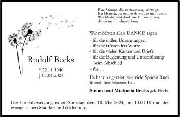 Anzeige von Rudolf Becks 