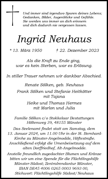 Anzeige von Ingrid Neuhaus 