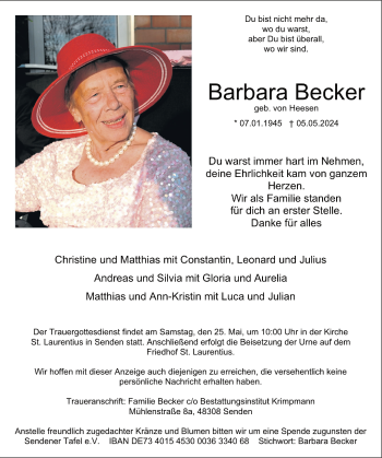 Anzeige von Barbara Becker 